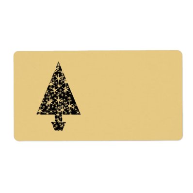 Black and Gold Color Christmas Tree Design. Custom Shipping Label