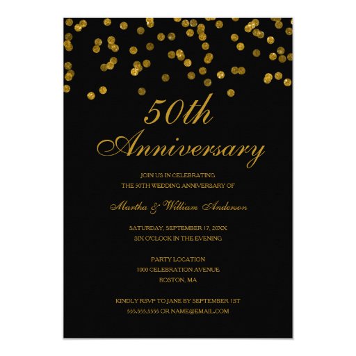 black and gold confetti 50th wedding anniversary card zazzle black anniversary cards