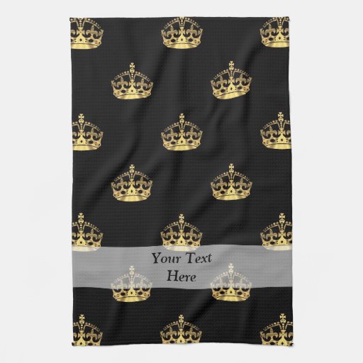 Black and gold crown pattern hand towels Zazzle