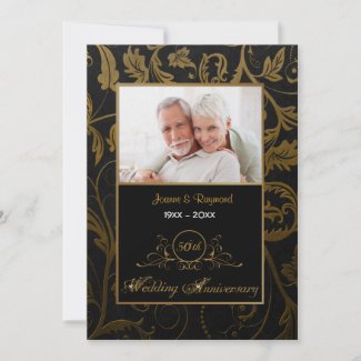 Black and Gold Damask 50th Wedding Anniversary zazzle_invitation