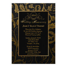 Black and Gold Damask 50th Wedding Anniversary Custom Announcement