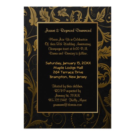 Black and Gold Damask 50th Wedding Anniversary Custom Invites