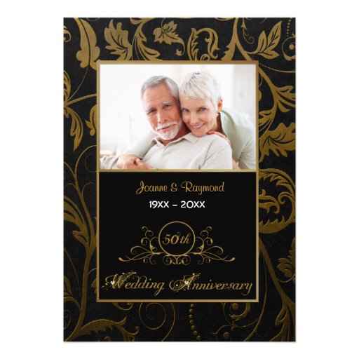 Black and Gold Damask 50th Wedding Anniversary Custom Invites