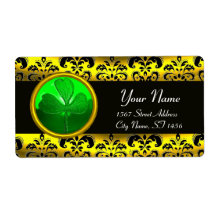 BLACK AND GOLD DAMASK ,GREEN SHAMROCK PERSONALIZED SHIPPING LABELS