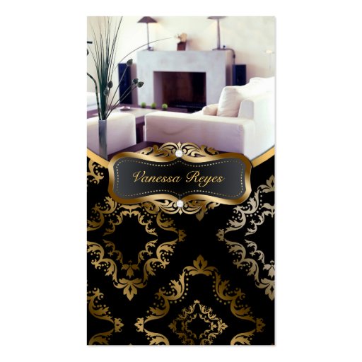 Black and Gold Damask Photo Business Card