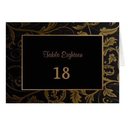 Black and Gold Damask Table Seating Number Cards