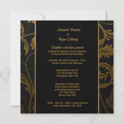 Black and Gold Damask Wedding Invitation Square by SpiceTree Weddings