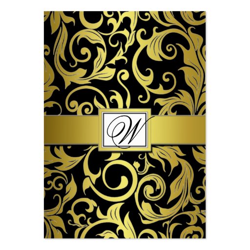 Black and Gold Damask Wedding Reception Cards Business Card Template (front side)