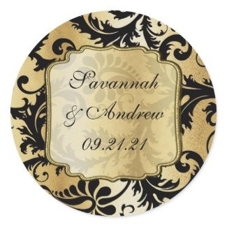 Black and Gold Damask Wedding sticker