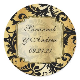 Black and Gold Damask Wedding sticker