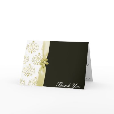 Black and gold damask wedding Thank you card
