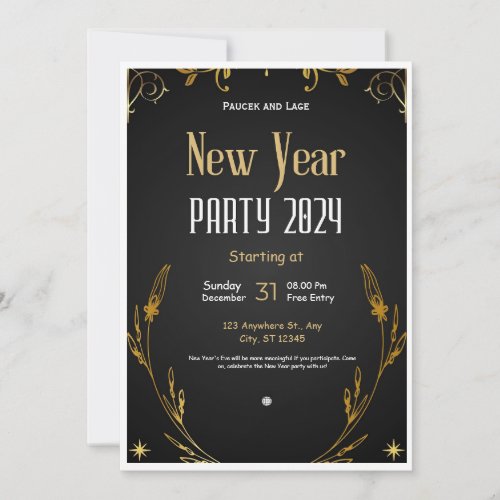 NEW YEARS EVE 2024 ELEGANT INVITATION CARD Gabriel Angel Design