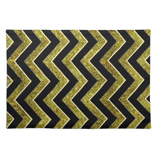 Black and gold faux glitter chevron placemat Zazzle