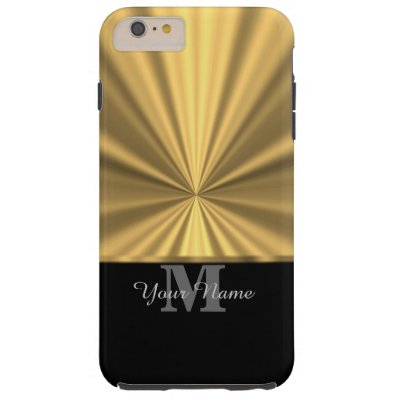 Black and gold faux metallic monogram tough iPhone 6 plus case