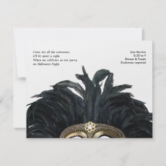 Black and Gold Feather Mask Halloween Party invitation