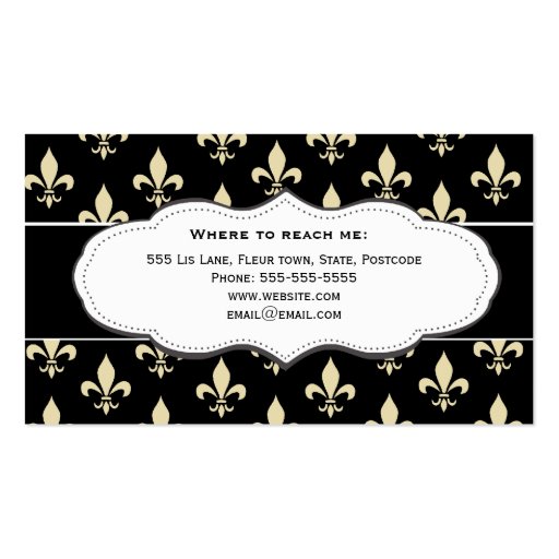 Black and Gold Fleur de Lis business cards (back side)