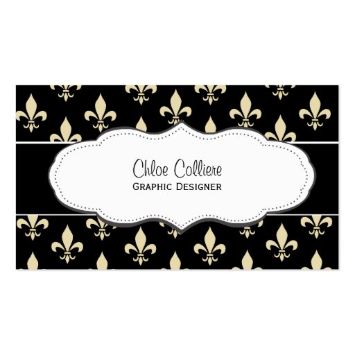 Black and Gold Fleur de Lis business cards (front side)