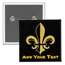 Black and Gold Fleur de lis Button