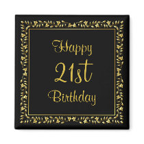 Black and Gold Floral 21st Birthday Magnet