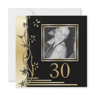 Black and gold floral 30th birthday invitation zazzle_invitation