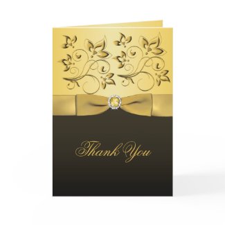 Black and Gold Floral Jewelled Thank You Card card