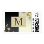 Black and Gold Floral Monogram Postage Stamps stamp