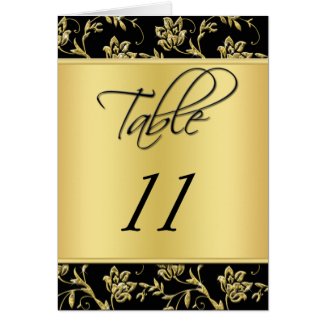 Black and Gold Floral Table Number Card card