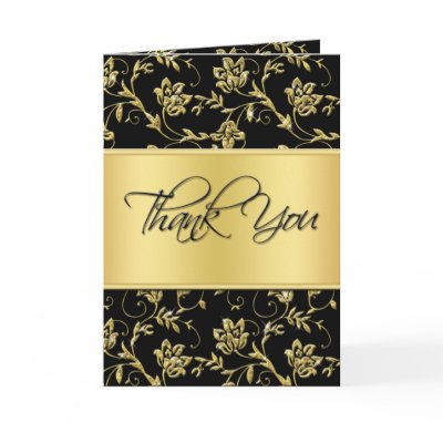 Black and Gold Floral Thank You Card by NiteOwlStudio