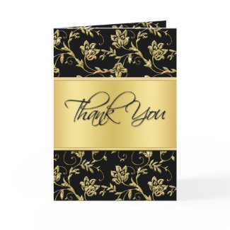 Black and Gold Floral Thank You Card card