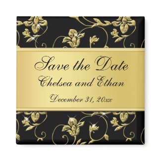 Black and Gold Floral Wedding Favour Magnet magnet