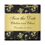Black and Gold Floral Wedding Favor Magnet