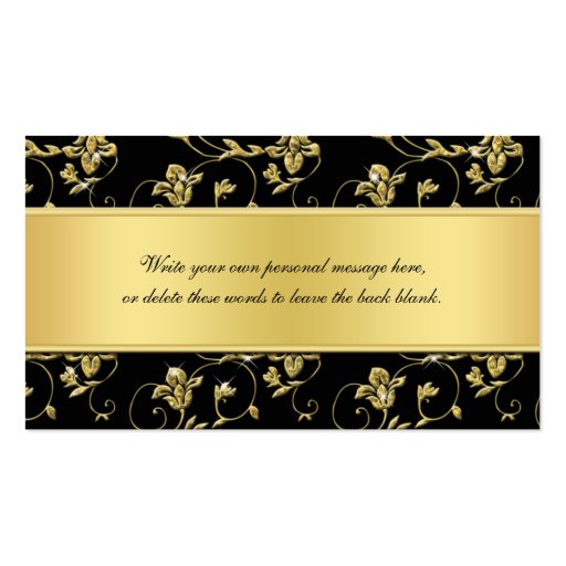 Black and Gold Floral Wedding Favor Tag Business Cards (back side)