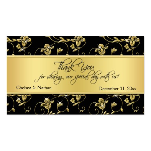 Black and Gold Floral Wedding Favor Tag Business Cards (front side)