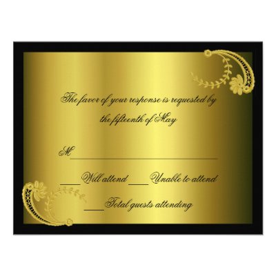 Black and gold Formal Response Card Custom Invitations
