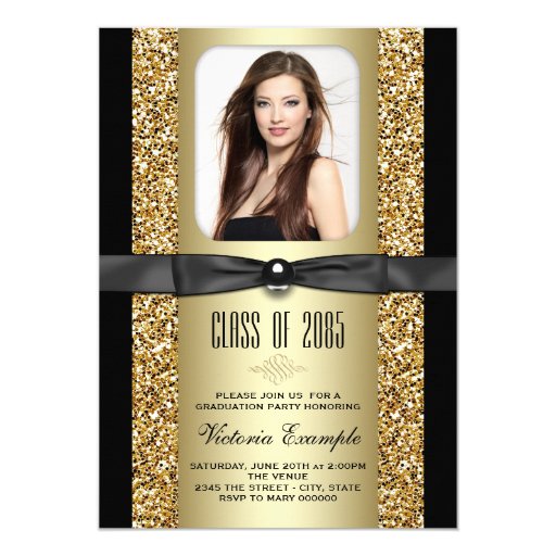 Black and Gold Glitter Graduation Announcements (front side)