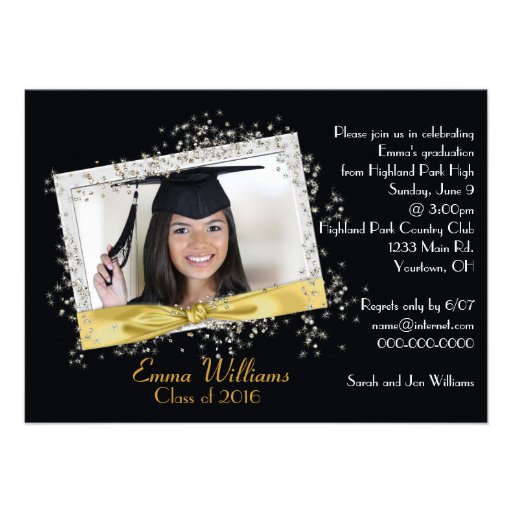 Black and Gold Glitter Graduation Invitation (front side)