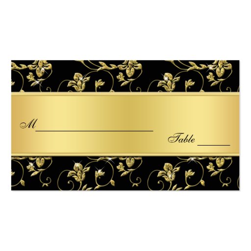 Black and Gold Glitter LOOK Floral Placecards Business Cards (back side)