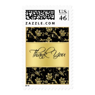 Black and Gold Glitter Thank You Postage stamp