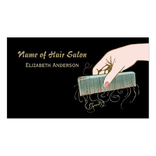 Black and Gold Hair Salon Vintage Comb and Curls Business Cards (front side)