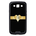 Black And Gold Heart Monogrammed Galaxy S3 Case
