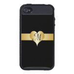 Black And Gold Heart Monogrammed iPhone 4/4S Cover