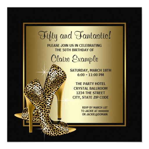 Black and Gold High Heels Womans Birthday Party Invite