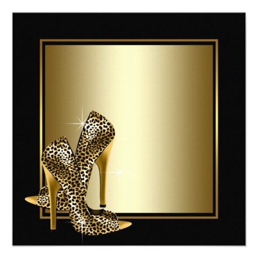 Black and Gold High Heels Womans Birthday Party Invite