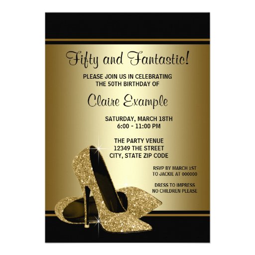 Black and Gold High Heels Womans Birthday Party 5x7 Paper Invitation ...