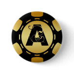 BLACK AND GOLD MONOGRAM A POKER CHIP PINBACK BUTTONS