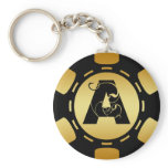 BLACK AND GOLD MONOGRAM A POKER CHIP KEY CHAIN