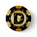 BLACK AND GOLD MONOGRAM LETTER D POKER CHIP BUTTON