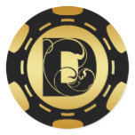 BLACK AND GOLD MONOGRAM LETTER D POKER CHIP STICKERS