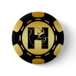 BLACK AND GOLD MONOGRAM LETTER H POKER CHIP PINBACK BUTTONS