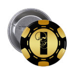 BLACK AND GOLD MONOGRAM LETTER I POKER CHIP PIN